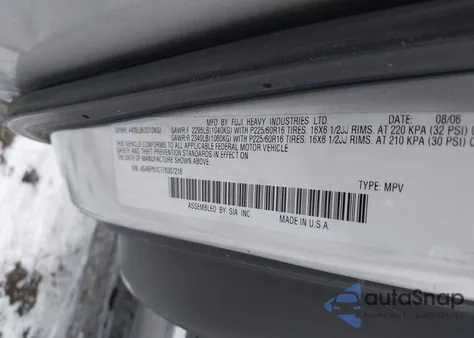 2007 Subaru Outback 2.5I Basic from USA, damaged, VIN 4S4BP61C776307216